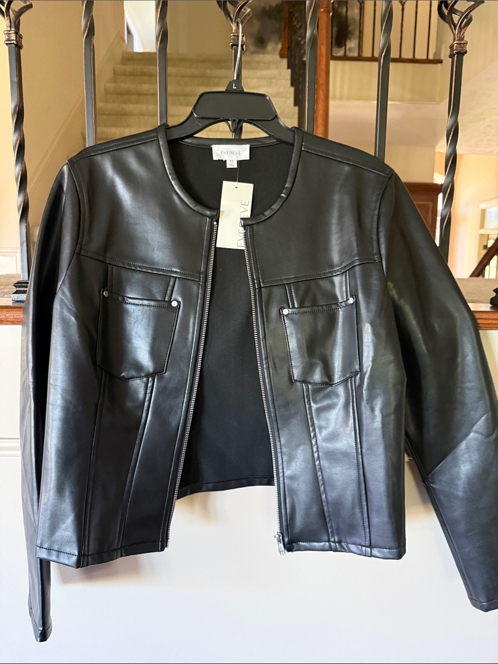 Evereve Black Faux Leather Cropped Zip Jacket. NWT